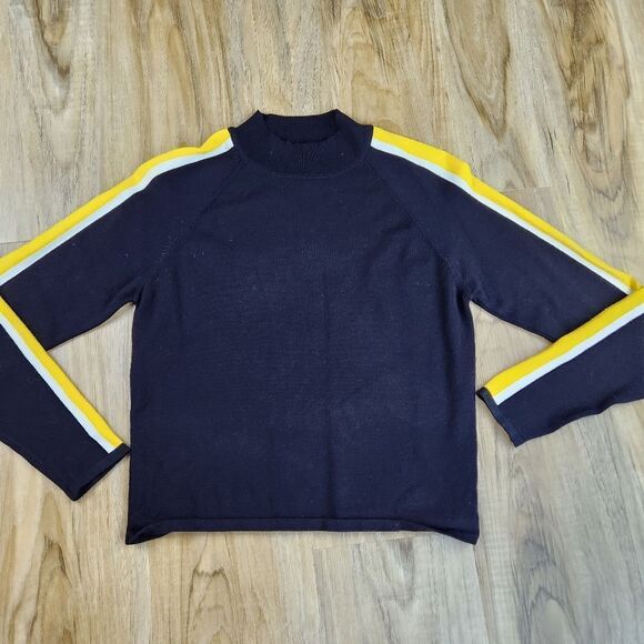 📐💜H&M Divided Black w/Yellow & White Stripe Cropped Mock Sweater Medium - Picture 3 of 10